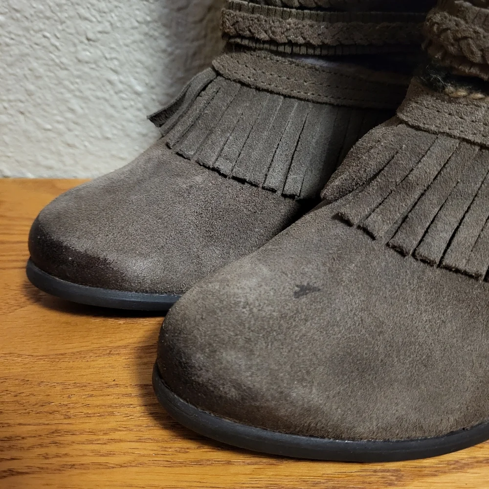 Naughty Monkey Brown Leather Fringe Poncho Heeled Booties Size 8